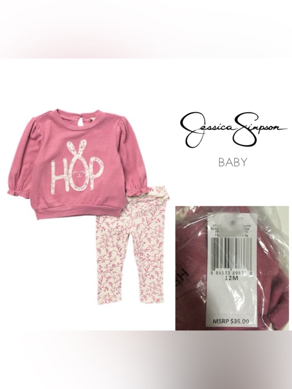 🆕JESSICA SIMPSON BABY - 12M - NWT - 2PC BUNNY OUTFIT